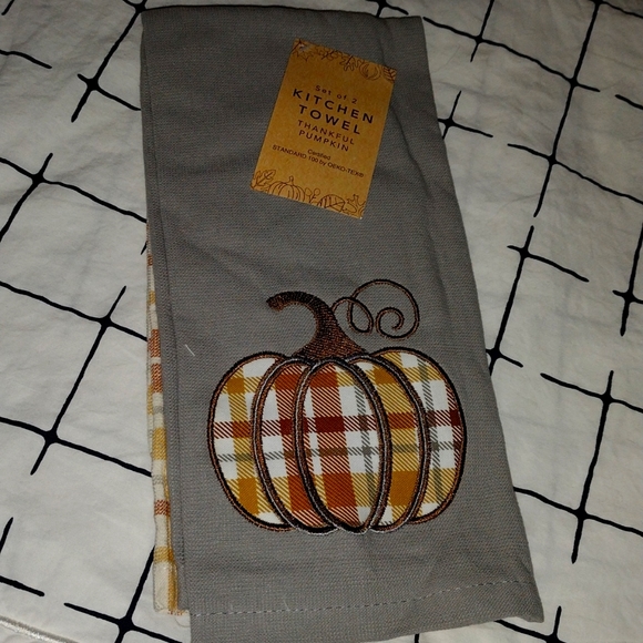 2 PC Oeko-tex Kitchen Towel Pumpkin Harvest Thanksgiving - Picture 1 of 5